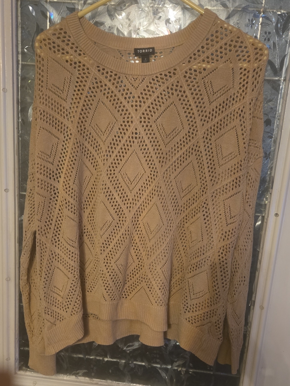torrid Camel Openwork Diamond Crewneck Sweater